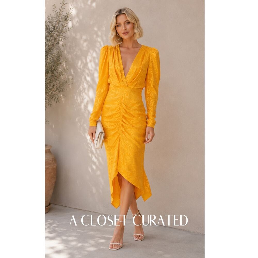 Ronny Kobo Astrid Midi Dress Medium Yellow NEW